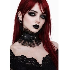 Gothic Lace Faux Leather Strap Collar